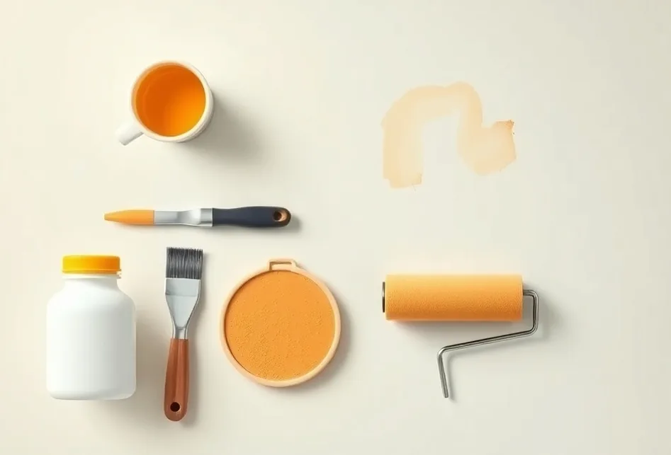 Outils de peinture disposés dans l'ordre des étapes du chantier