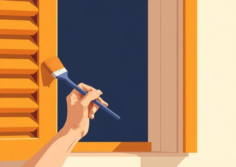 Mise en peinture au pinceau de volets et d'encadrements en bois