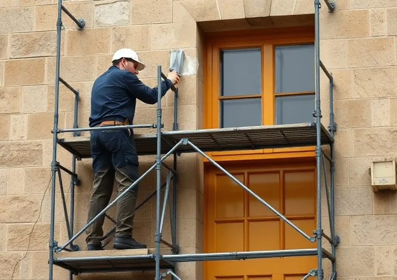 Ravalement de façade en pierre, nettoyage et application d'enduit