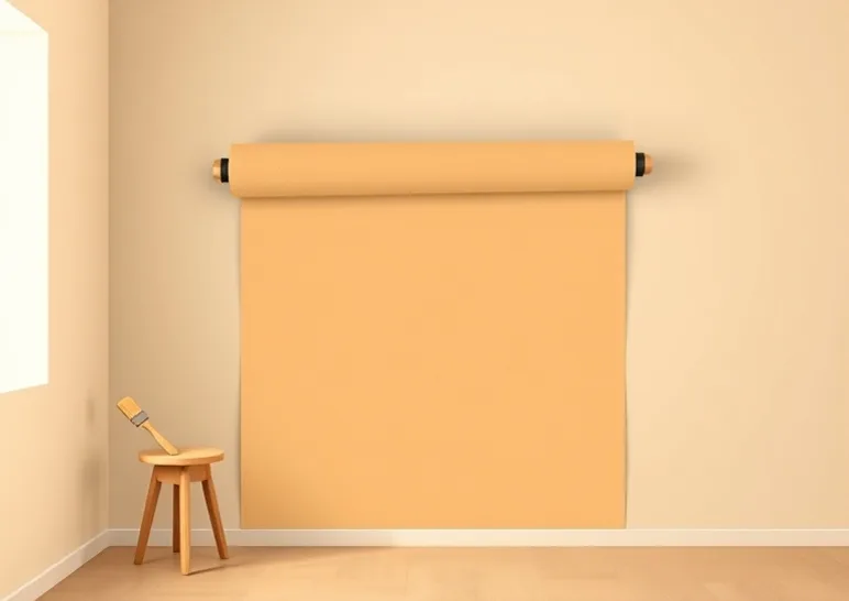 Pose de papier peint, rouleau et brosse à maroufler